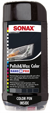 картинка Полироль цветная с воском + карандаш NanoPro 500 мл  (черный) SONAX, 296100 