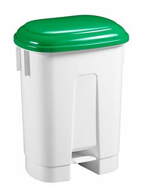 картинка Ведро пластиковое для мусора, 60л. с держателем под  мешок, с педалью, белое с зеленой крышкой ACG 