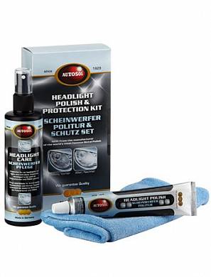картинка Набор для полировки и защиты пластиковых фар Autosol Headlight polish & Protectant (очиститель, защита, салфетка) 