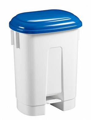 картинка Ведро пластиковое для мусора, 60л. с держателем под мешок, с педалью, белое с синей крышкой ACG 