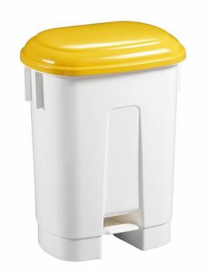 картинка Ведро пластиковое для мусора, 60л. с держателем под мешок, с педалью, белое с желтой крышкой ACG 