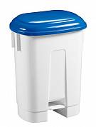 картинка Ведро пластиковое для мусора, 60л. с держателем под мешок, с педалью, белое с синей крышкой ACG купить