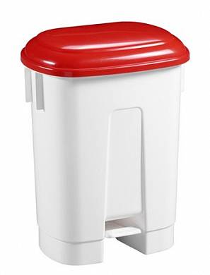 картинка Ведро пластиковое для мусора, 60л. с держателем под мешок, с педалью, белое с красной крышкой ACG 